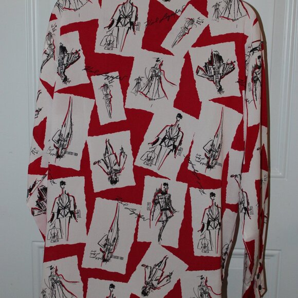 Karl Lagerfeld Paris Womens Size XS Red White Fashionista Printed L/S Button Top - Picture 6 of 9